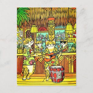 Katzen auf einem Inselurlaub in einem Tiki-Bar Postkarte