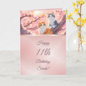 Katzen auf einem Kirschblossom Bäume Mädchen Gebur Karte (Gelbe Blume)