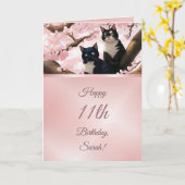 Katzen auf einem Kirschblossom Bäume Mädchen Gebur Karte (Gelbe Blume)