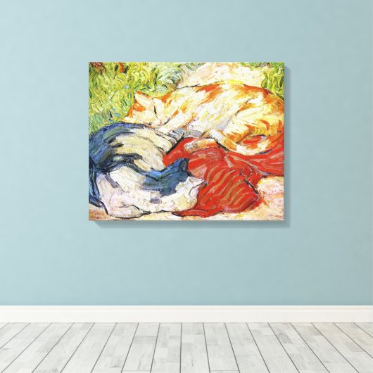 Katzen auf einem roten Tuch, Franz Marc Leinwanddruck (Insitu (Holzboden))