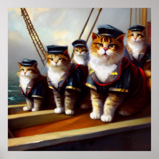 Katzen auf einem Schiff Poster (Vorne)