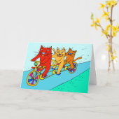 Katzen auf Fahrrad-Kunst-Karte Karte (Gelbe Blume)