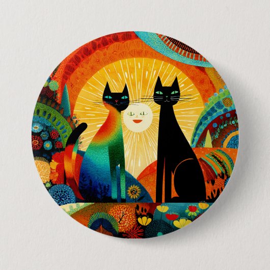 Katzen auf hellem und farbenfrohem Hintergrund, Button (Vorderseite)