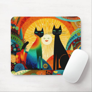 Katzen auf hellem und farbenfrohem Hintergrund, Mousepad