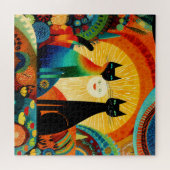 Katzen auf hellem und farbenfrohem Hintergrund, Puzzle (Horizontal)