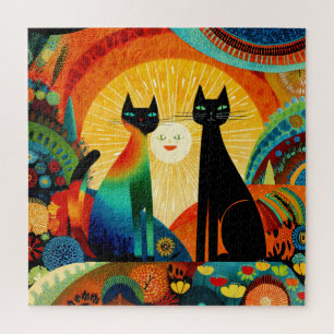Katzen auf hellem und farbenfrohem Hintergrund, Puzzle