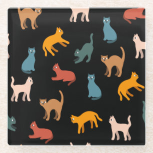Katzen auf schwarz glasuntersetzer