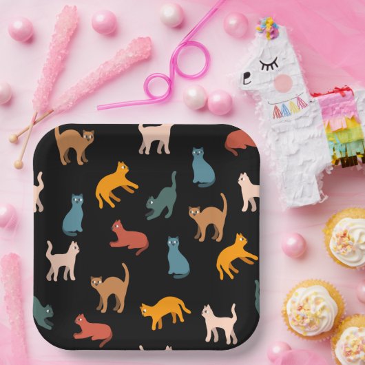 Katzen auf schwarz pappteller (Party)