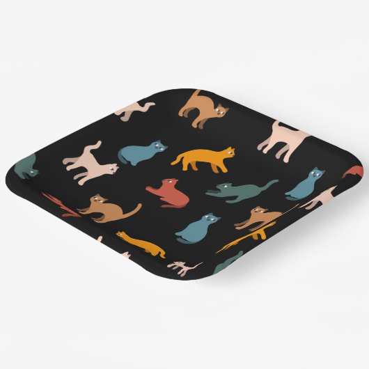 Katzen auf schwarz pappteller (Gewinkelt)