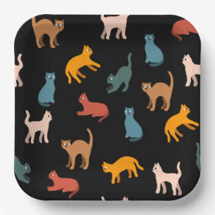 Katzen auf schwarz pappteller
