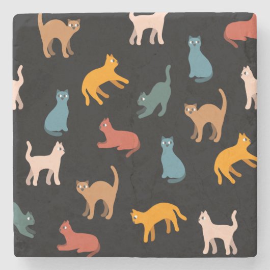 Katzen auf schwarz steinuntersetzer (Vorderseite)