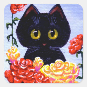 Katzen Aufkleber Süße schwarze Rosen Blumen Creati