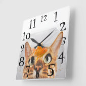 Katzen-aufpassender Goldfisch in einer Quadratische Wanduhr (Winkel)