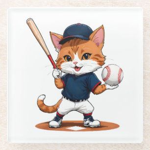 Katzen-Baseballspieler Glasuntersetzer