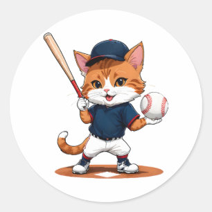 Katzen-Baseballspieler Runder Aufkleber
