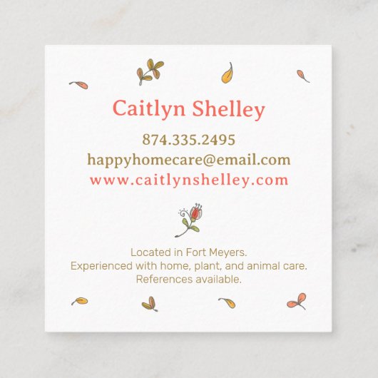 Katzen-Begleiter und Zuhause Sitzen Visitenkarte (Rückseite)