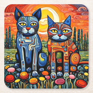 Katzen bei Sonnenuntergang 1 Rechteckiger Pappuntersetzer