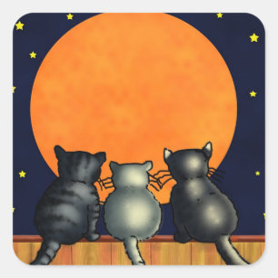 Katzen beobachten die Mondkleber Quadratischer Aufkleber