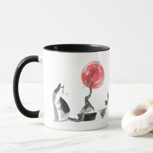 Katzen beobachten Vögel und Buddha Zitat Tasse