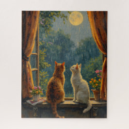 Katzen betrachten den Mond und Regen Puzzle