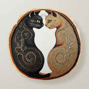 Katzen bilden eine Ying-Yang-inspirierte Kompositi Rundes Kissen