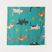 Katzen, Blätter im Herbst, niedliche Muster Wandteppich (Vorderseite (Horizontal))