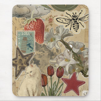 Katzen-Blumen-Collage-Muster – Hübsches künstleris Mousepad