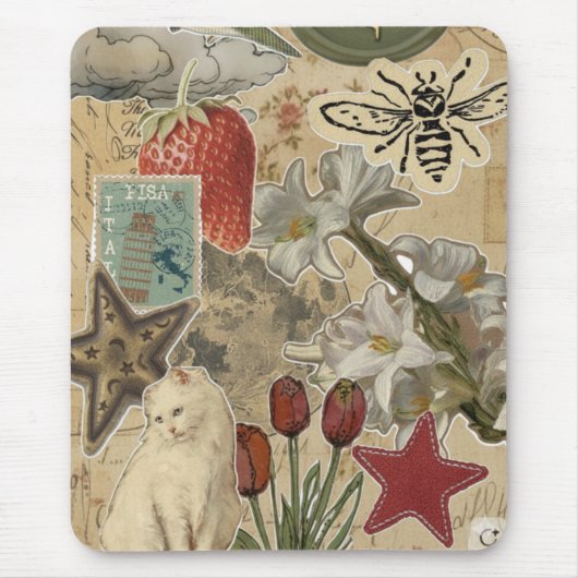 Katzen-Blumen-Collage-Muster – Hübsches künstleris Mousepad (Vorne)