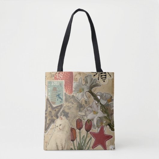 Katzen-Blumen-Collage-Muster – Hübsches künstleris Tasche (Vorderseite)