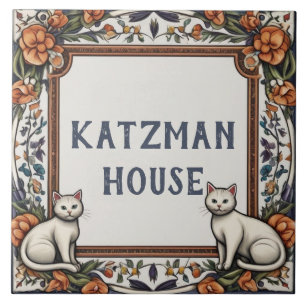 Katzen & Blumen Individuelle Hausnamensschild-Plak Fliese