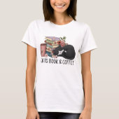 Katzen Buch und Kaffee T-Shirt (Vorderseite)