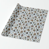 Katzen & Bücher auf Hellblau Geschenkpapier (Ungerollt)