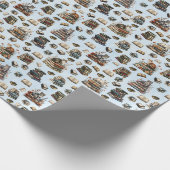 Katzen & Bücher auf Hellblau Geschenkpapier (Ecke)