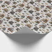 Katzen & Bücher auf Hellgrau Geschenkpapier (Ecke)