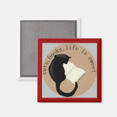 Katzen, Bücher, das Leben ist süß v2 Magnet (Vorderseite/Rückseite)