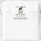 Katzen, Bücher, das Leben ist süße Buchzeichen Runder Aufkleber (Tasche)