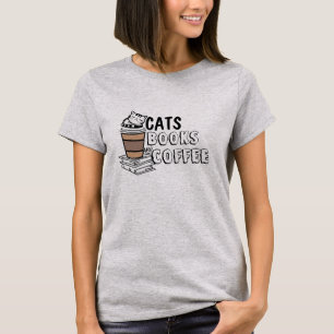 Katzen Bücher Kaffee Shirt - Lustiges Katze Liebha