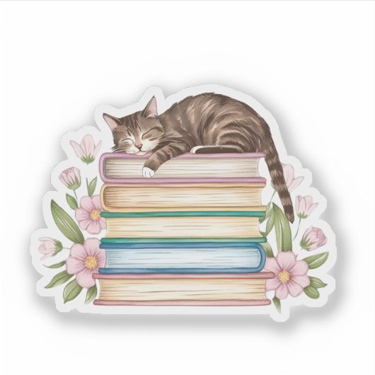 Katzen, Bücher und Blume Aufkleber (Vorderseite)