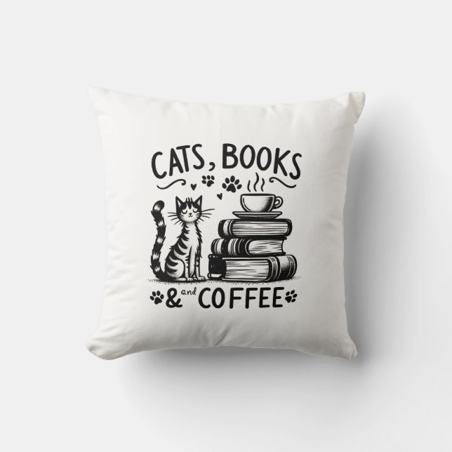 Katzen, Bücher und Kaffee Kissen (Vorderseite)