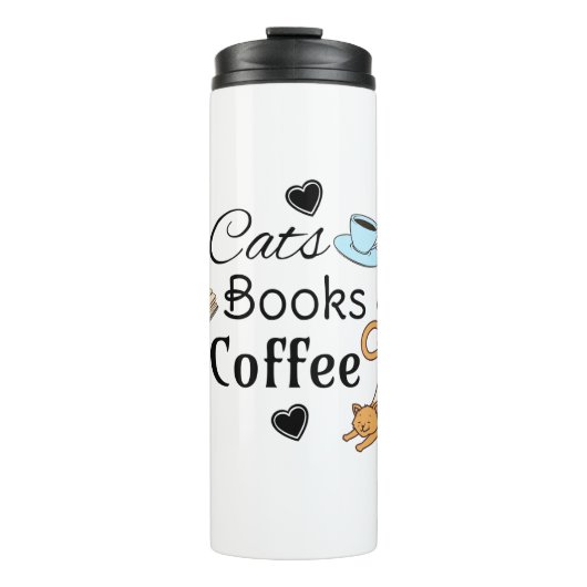 Katzen, Bücher und Kaffee Niedlich Thermosbecher (Vorderseite)