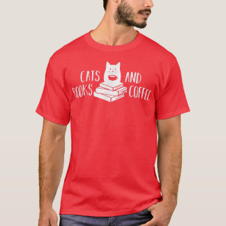 Katzen Bücher und Kaffee Niedlich und lustig Katze T-Shirt