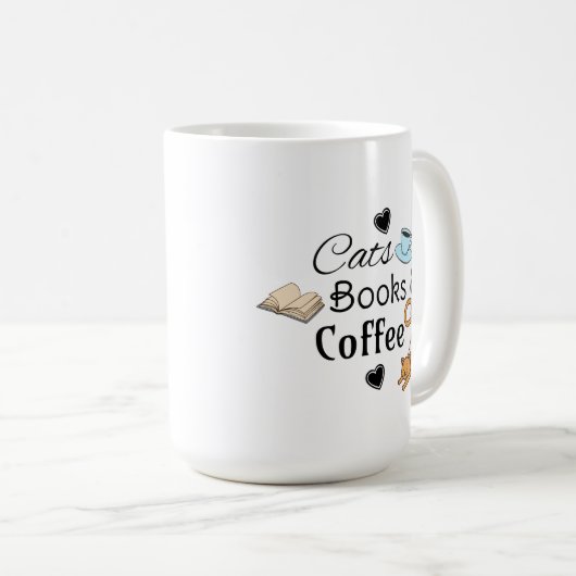 Katzen, Bücher und Kaffee Niedliche Kaffee-Tasse Kaffeetasse (VorderseiteRechts)