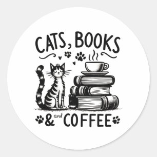 Katzen, Bücher und Kaffee Runder Aufkleber