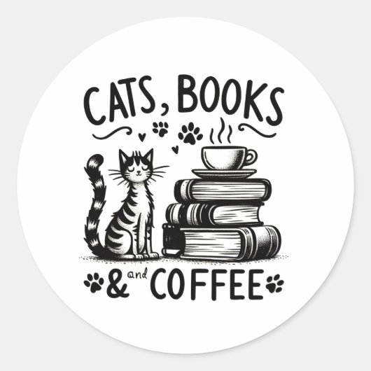 Katzen, Bücher und Kaffee Runder Aufkleber (Vorderseite)