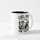 Katzen, Bücher und Kaffee Zweifarbige Tasse (VorderseiteRechts)