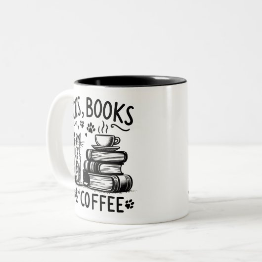 Katzen, Bücher und Kaffee Zweifarbige Tasse (Vorderseite Links)