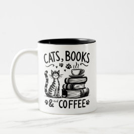 Katzen, Bücher und Kaffee Zweifarbige Tasse