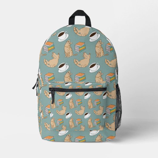 Katzen Bücher Und Kaffezeit Bedruckter Rucksack (Vorderseite)