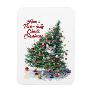 Katzen-Chaos-Weihnachtsbaum-Design Wasserfarbe Magnet