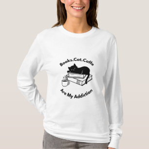 Katzen-Coffee-Buchliebhaber-T-Shirt, Cozy Reader Ä T-Shirt
